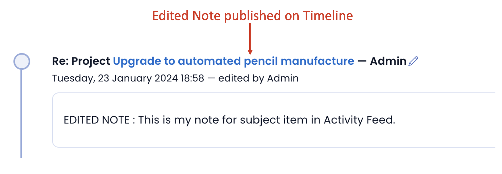 Image showing edited note published on Activity Feed timeline